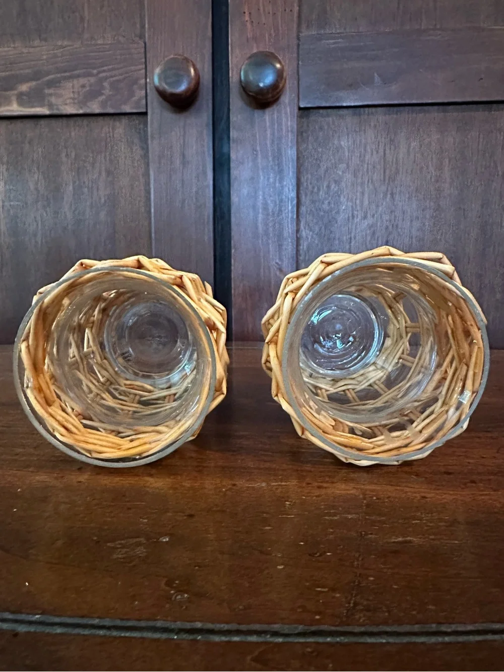 Yankee Candle • set of two • glass inside of wicker